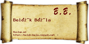 Belák Béla névjegykártya
