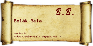 Belák Béla névjegykártya